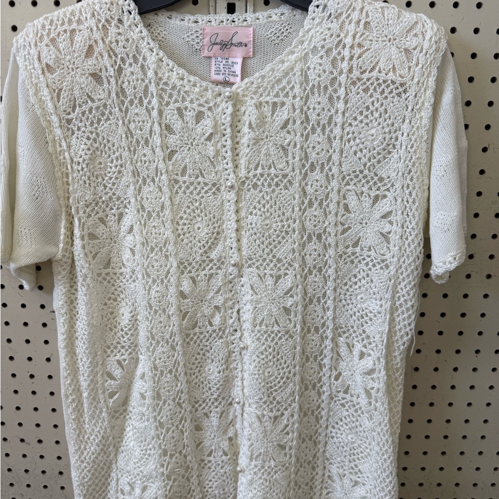 Jaclyn Smith Ivory Vintage Floral Lace Blouse